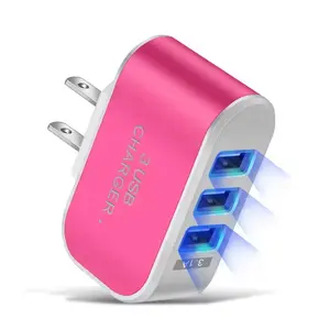 2024 New Multifunctional 3-USB Port LED Adapter QC3.0 18W Desk Charger Head 15W Output Power for iPhone Android Candy Color