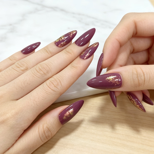 <span class=keywords><strong>Uñas</strong></span> Postizas Color <span class=keywords><strong>Vino</strong></span> Tinto con Detalles en Dorado, Medianas, Adhesivas, Pre-diseñadas, con Pegamento y Herramientas de Manicura - Product Image 2