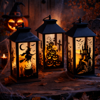 Ensemble de lanternes en métal noires personnalisées pour Halloween, décoratives, pour table, porche, décoration de la maison, OEM, décoration de lanterne d'Halloween