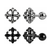 Luxe 316L roestvrijstalen Fleur-de-lis kruis oorhangers, waterdicht, verkleuringsvrij, vintage gothic piercing sieraden voor unisex
