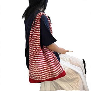 Wholesale Summer New Hollowed Contrast Color Design Knitted Crochet Polyester Open <b>Beach</b> <b>Bags</b> <b>Large</b> Capacity Portable Tote - Product Image 2