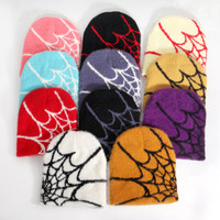 Unisex de moda personalizada Y2K Beanie Cap sombreros Hip Hop 90s moda cálido tejido Spider Web Jacquard gorros para damas hombre