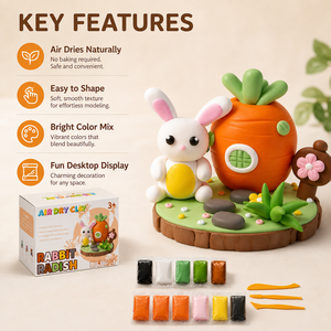 Kit de Pâte à Modeler Auto-Durcissante DIY Scène Lapin et Radis avec Base en Bois – Cadeau Créatif pour Enfants, OEM, Marque Privée, Vente en Gros - Product Image 4