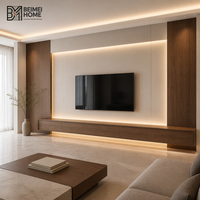 Meuble TV mural intégré moderne et minimaliste en bois massif, unité de rangement flottante en noyer chaud pour villa, OEM