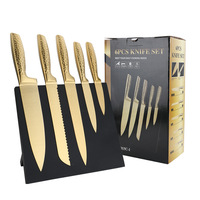Ensemble de couteaux de cuisine personnalisés 6 pièces plaqué titane or ensemble d'outils marteau magnétique siège ensemble de couteaux couteaux vente en gros