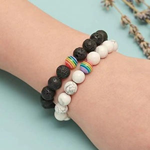 Natural White Turquoise <b>Rainbow</b> <b>Bracelet</b> Lava Volcanic Stone Frosted Stone Couple Jewelry Unisex Everyday Wear - Product Image 1