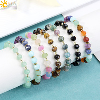 CSJA Vente en gros de pierres précieuses naturelles, agate indienne facettée, perle de guérison Reiki, pierre des 7 chakras, bracelets extensibles pour femmes H862