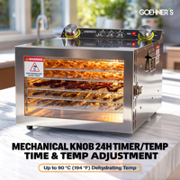 6 10-trays huishoudelijke voedseldroger 450W 0-24 uur timer 30-90°C SUS304 food grade trays voor fruit, kruiden, groenten, thee, voedseldehydrator