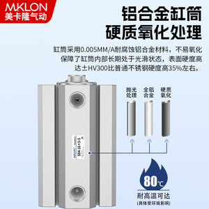 Cylindre pneumatique fin Mklon Sda16x5 S en alliage d'aluminium avec connexion filetée - Product Image 4
