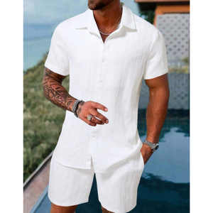 Biểu Tượng Tùy Chỉnh Mùa Hè Phù Hợp Với Giản Dị Nút Polo Áo Sơ Mi Quần <span class=keywords><strong>Short</strong></span> 2 Mảnh Ngắn Tay Áo Tops Phù Hợp Với Người Đàn Ông Áo Phông Polo Bộ Màu Trắng - Product Image 1