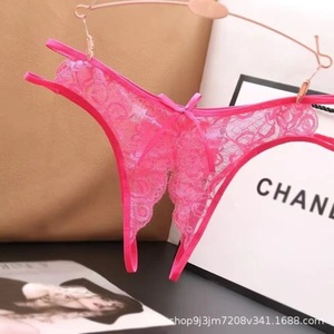String en dentelle, sexy, entrejambe ouvert, transparent, pas besoin de se déshabiller, taille basse, ajouré, entrejambe ouvert, nœud, string, pour femme - Product Image 1