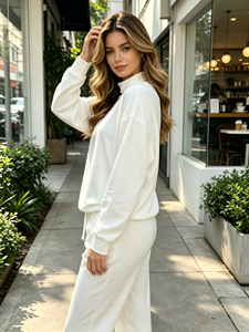 <b>White</b> Turtleneck Sweatshirt and Jogger <b>Set</b> Women <b>2</b> <b>Piece</b> Casual Loungewear Full Sleeve Loose Fit - Product Image 5