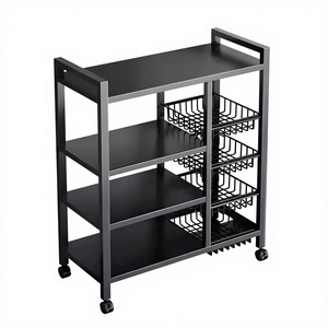 Carrello Portaoggetti Moderno in Ferro Nero per <span class=keywords><strong>Cucina</strong></span> - Ripiani Regolabili e Cestelli Rimovibili, <span class=keywords><strong>Dispensa</strong></span> <span class=keywords><strong>Mobile</strong></span> per Sala da Pranzo - Product Image 5