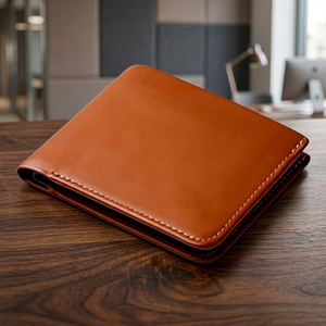 Custom Men's Brown Crazy Horse Cow Leather Short Bifold <b>Wallet</b> with Coin Pocket <b>RFID</b> <b>Blocking</b> Open Closure - Product Image 3