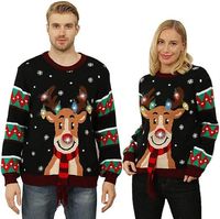 Pull de Noël moche lumineux à LED pour femmes 2024 Flocon de neige Renard Pull de Noël avec ampoules intégrées Pull en tricot