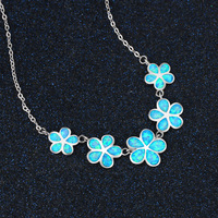 Collier et pendentifs en argent sterling 925 avec opale de feu bleu océan, motif fleur de mer, chaîne à maillons, pour fiançailles, mariages ou fêtes