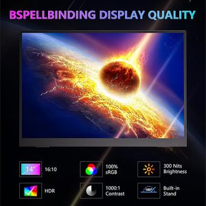 WUAWE Petit moniteur portable avec béquille 14 pouces 16:10 FHD 1200P Ultra fin Double haut-parleurs Deuxième écran pour ordinateur portable <span class=keywords><strong>PC</strong></span> Téléphone pour - Product Image 2