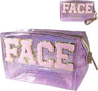 Fermeture à glissière cosmétique transparente en PVC à la mode pour sac de toilette à paillettes poignée pochette de maquillage holographique irisée pour salle de bain