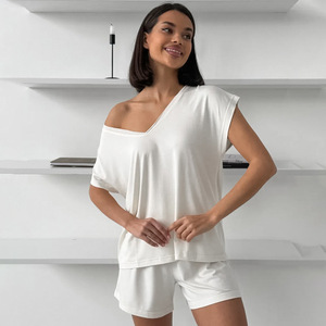 Ensemble pyjama deux pièces pour femmes SMOOTH, <span class=keywords><strong>été</strong></span>, ample, confortable, tricot fin, manches courtes, shorts - Nouveauté - Product Image 3