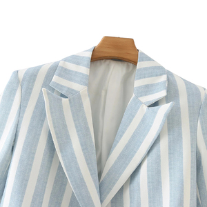 Abito da <span class=keywords><strong>donna</strong></span> blu chiaro a righe con cappotto monopetto - Product Image 3