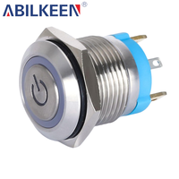 ABILKEEN Bouton poussoir métallique robuste 16 mm 20 A 12 V CC SPST 1NO avec anneau et logo d'alimentation lumineux pour machine industrielle