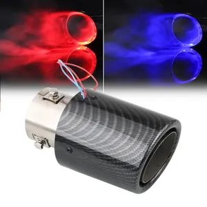 Universal Car LED Exhaust Muffler Tip Pipe Red Blue Light Flaming Straight Car Modified Single Outlet Exhaust Pipe Tail Throat