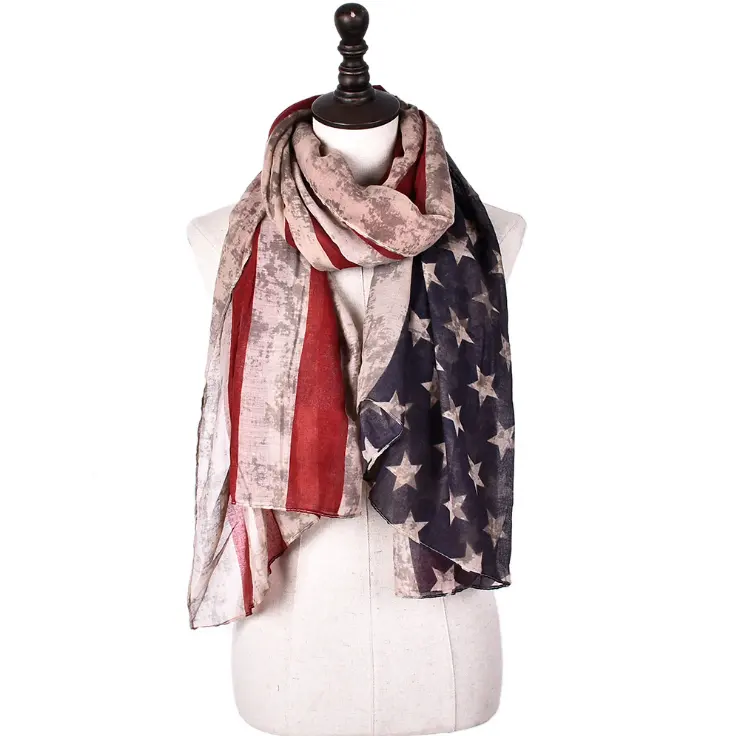 American USA Flag Stars Stripes grande sciarpa lunga in Voile stampa sciarpa sottile bandiera USA