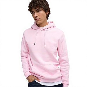 Men's <b>Pink</b> Solid Pullover Hoodie Long Sleeve Fleece <b>Sweatshirt</b> With Kangaroo Pocket Casual Regular Fit - Product Image 2