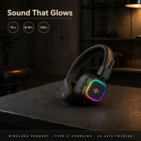 WISDOMUP TDE-19 Headphone Nirkabel Hi-Res 5.4 Lampu RGB Over Ear Headset 10 Jam Waktu Putar Earphone Stereo Gaming Lipat