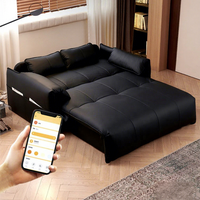 Canapé-lit électrique intelligent multifonctionnel en cuir noir, inclinable, avec contrôle par application et automatisation, pour salon