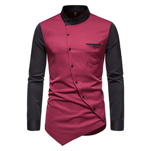 Camisa de Verano 2025 para <span class=keywords><strong>Hombre</strong></span>, con Bloques de Color, Cuello Camisero, Manga Larga, Dobladillo Asimétrico, Bolsillo, Casual para Negocios y Uso Diario - Product Image 6