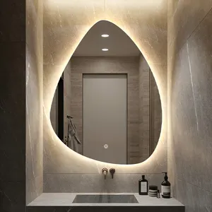 Modern Hotel Touch Screen Backlit Irregular Led Bath Mirrors Antifogvanity Wall Mounted Glass Smart Bathroom Mirror