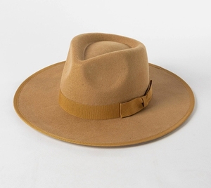 W377 Gentlemen Handmade Jazz Hat Large Brim Haute Qualité Ruban Décoration Personnalisé <span class=keywords><strong>Pas</strong></span> <span class=keywords><strong>Cher</strong></span> 100% Laine Feutre Fedora Chapeau Plat - Product Image 6