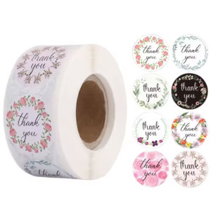 Etiquetas Adhesivas <span class=keywords><strong>de</strong></span> Agradecimiento Personalizadas al por Mayor, Etiquetas Redondas con Diseño Floral Multicolor para Decoración <span class=keywords><strong>de</strong></span> Sobres - Product Image 1