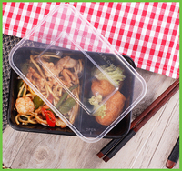Boîte à lunch rectangulaire jetable à double compartiment de 1000 ml, en plastique alimentaire, épaisse, compatible micro-ondes, avec couvercle anti-fuite pour