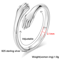 Alliance de mariage en argent sterling 925, anillo ajustable, anneaux ouverts en forme de main qui s'embrasse, taille réglable, personnalisable, anneau de couple