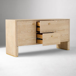 MYHOME 2025 Buffet Buffet Vitrine Moderne à 4 Portes en Chêne Massif de Style Français avec Finition Blanche Cerused pour Salle à Manger à la Maison - Product Image 3