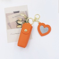 Boîte de rangement pour rouge à lèvres, porte-clés, mini miroir cœur, sac couleur macaron, style Ins, étui portable en cuir pour femme