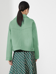 Mantel wol wanita, jaket domba poliester setelan bisbol kerah dapat disesuaikan/OEM, mantel wol asli pendek wanita - Product Image 3