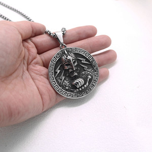 yunnique Stainless Steel Viking Pendant Necklace Unisex Round <b>Gothic</b> Style Fashion Jewelry Chain for Men Women - Product Image 3