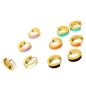 Pendientes de Aro Huggie de Acero Inoxidable con Esmalte Colorido, Chapados en Oro de 18K, No se Deslustran, Joyería al por Mayor para Mujer - Product Image 1