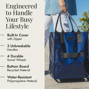 車輪付きトラベルバッグ、折りたたみ式ローリングトートトロリー、再利用可能な食料品ショッピングバッグ - Product Image 5