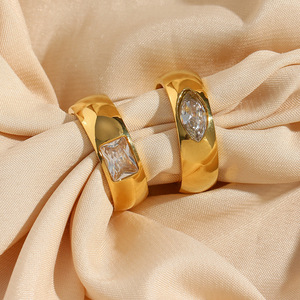 Stainless Steel 18K Gold Plated Chunky Band <b>Finger</b> <b>Ring</b> Inlaid Rectangle Oval Zircon Minimalist Trendy Statement <b>Ring</b> For Women - Product Image 4