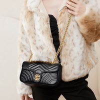 A-257 Nouvelle Collection Sac à Main Femme en Cuir de Vachette Pleine Fleur Haut de Gamme, Matelassé, Chaîne Géométrique, Tendance
