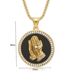 Hip Hop Iced Out CZ Prayer Buddha Hand Religious Waterproof Non Tarnish <b>Stainless</b> <b>Steel</b> Jewelry Pendant <b>Necklaces</b> for <b>Men</b> Women - Product Image 2