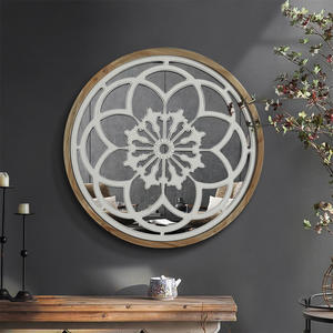 Specchio da Parete Gotico Retrò Europeo con Cornice Intagliata a Rosa da 57 cm per Soggiorno, Camera da Letto, <span class=keywords><strong>Ingresso</strong></span>, Decorazione Murale Stile Fattoria - Product Image 1