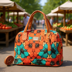 Bolso de compras de yute para mujer Fana Dariana, tamaño mediano, diseño elegante color jengibre, asas naranjas, cierre con broche - Product Image 2