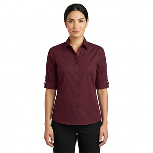 Ladies Casual Long Sleeve Poplin Breathable 100% Cotton Summer Shirt <b>Blouses</b> - Product Image 1