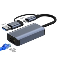 Dock multiport 2 en 1 USB3.0 TYPE-C vers RJ45 1000Mbps carte réseau pour PC splitter conversion double tête extension