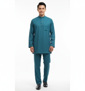 Vêtements islamiques pour hommes de haute qualité, chemise à manches longues respirante avec pantalon assorti, vêtements musulmans traditionnels, OEM/ODM Baju Melayu - Product Image 1